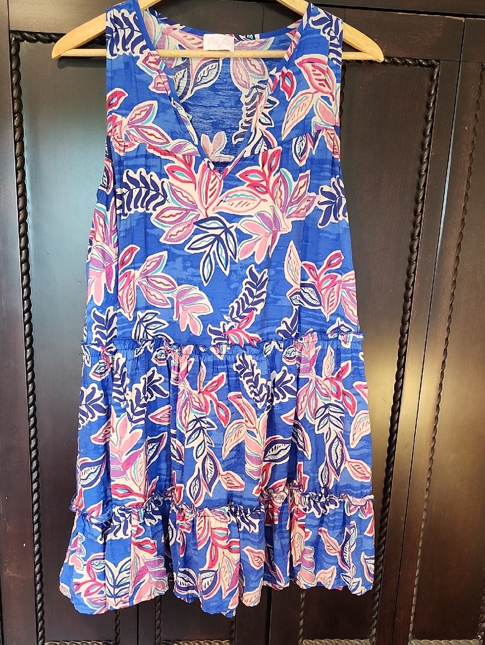 Pink Lily Blue Floral Tiered Dress